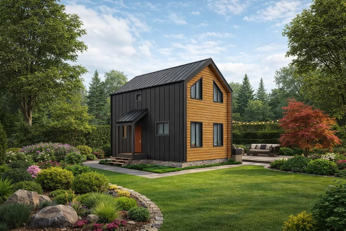 Двухэтажный дом «Гремислав» 8,2х5,8 в стиле Barn House с крыльцом