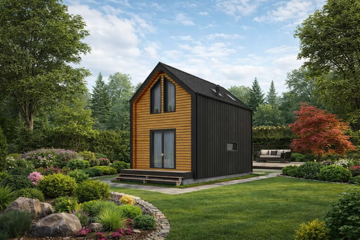 Двухэтажный дом «Ладимир» 8,5х5,2 в стиле Barn House с крыльцом и террасой