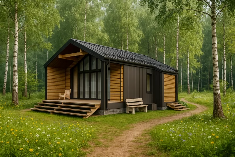 Одноэтажный дом «Орион» в стиле Barn House 8,9х6,8 м.