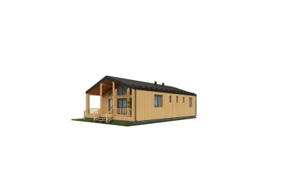 Одноэтажный дом «Коронат» 12х8,5 в стиле Barn House с террасой и крыльцом