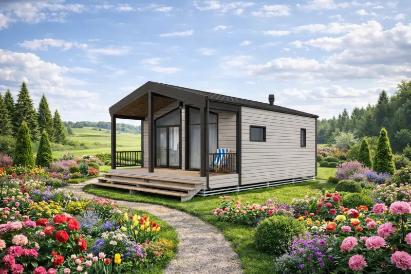 Одноэтажный дом «Лин» 5,5х7 в стиле Barn House с террасой